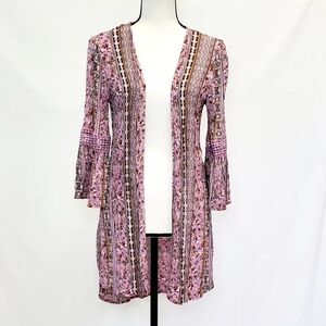 Gypsies & Moondust Boho Flounce Quarter Sleeve Cardigan